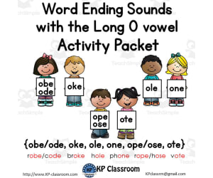 Word Ending Sounds with the Long O Vowel Activity Packet and Worksheets