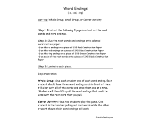 Word Endings S, ED, ING Center