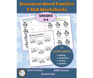 Word Families and Vocabulary ELA Worksheets | Snowman Theme