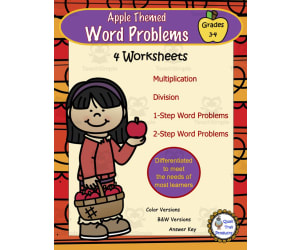 Word Problem Worksheets-Apple Theme