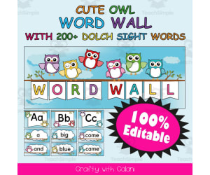 Word Wall Classroom Decoration in Owl Theme - 100% Editable