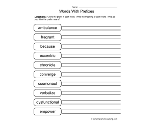 Words with Prefixes Worksheet