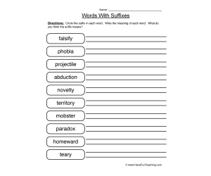 Words with Suffixes Worksheet