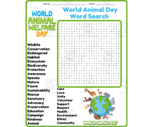 World Animal Day Word Search Puzzle Worksheet Activities