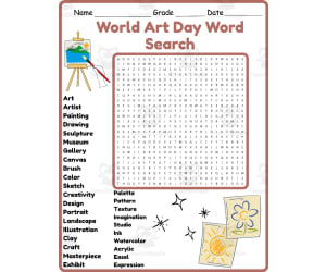 World Art Day Word Search 2nd 3rd 4th 5th Grade Worksheet Activity
