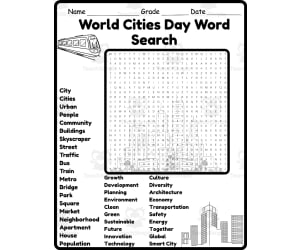 World Cities Day Word Search 2rd 3th 4th 5th Grade worksheet activity