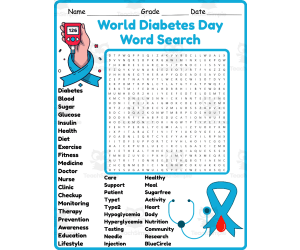 World Diabetes Day Word Search 2nd 3rd 4th 5th Grade Worksheet