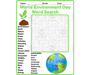 World Environment Day Word Search 2nd 3rd 4th 5th Grade Worksheet