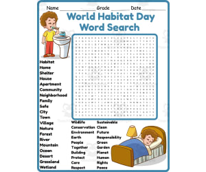 World Habitat Day Word Search 2rd 3th 4th 5th Grade worksheet activity