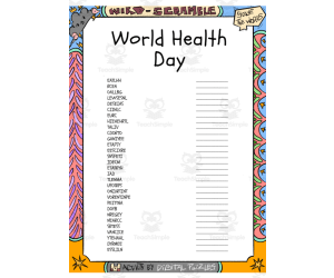 World Health Day word Scramble puzzle worksheet