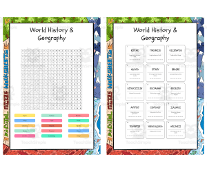 World History & Geography word search, scramble and crossword puzzle