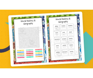 World History & Geography word search, scramble and crossword puzzle
