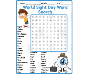 World Sight Day Word Search 2rd 3th 4th 5th Grade worksheet activity