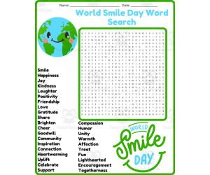 World Smile Day Word Search Puzzle Worksheet Activities