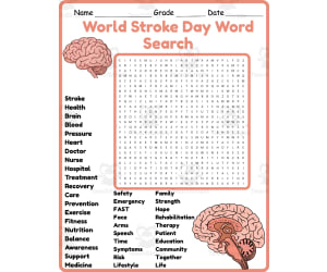 World Stroke Day Word Search 2rd 3th 4th 5th Grade worksheet activity
