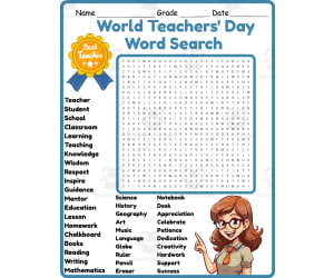 World Teachers' Day Word Search 2rd 3th 4th 5th Grade worksheet