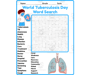World Tuberculosis Day Word Search 2nd 3rd 4th 5th Grade Worksheet
