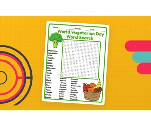 World Vegetarian Day Word Search 2rd 3th 4th 5th Grade worksheet activ