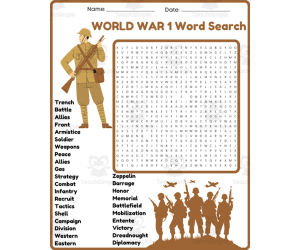 WORLD WAR 1 Word Search Puzzle Worksheet Activity - 5th, 6th, 7th, 8th