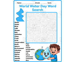 World Water Day Word Search 2nd 3rd 4th 5th Grade Worksheet Activity
