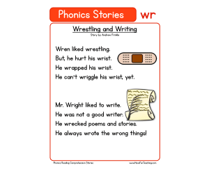 Wrestling and Writing WR Phonics Stories Reading Comprehension Worksheet