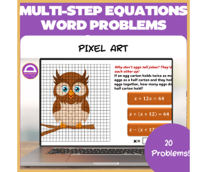 Writing and Solving Multi-Step Equations Word Problems Pixel Art