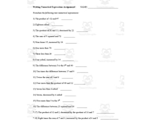 Writing Numerical Expressions Guided Notes + Homework Set