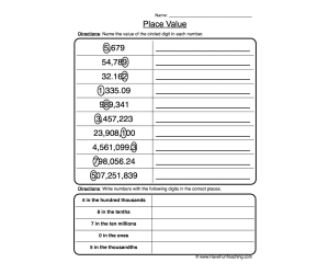 Writing Place Value Worksheet