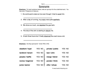 Writing with Synonyms Worksheet