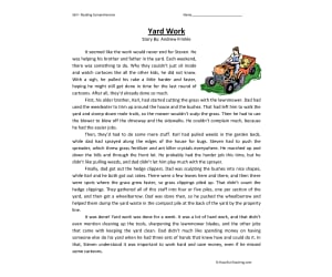 Yard Work Reading Comprehension Worksheet