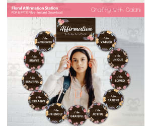 Yellow & Pink Flowers Classroom Positive Affirmation Station Kit