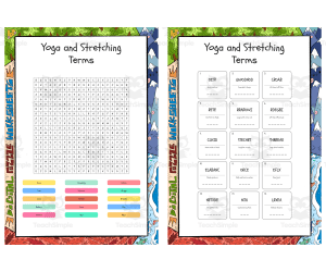Yoga and Stretching Terms word search, scramble and crossword puzzle