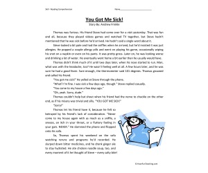 You Got Me Sick Reading Comprehension Worksheet