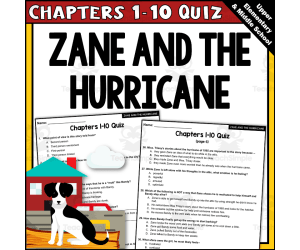 "Zane and the Hurricane" Novel Study Quiz for Chapters 1-10