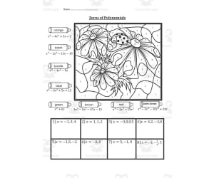 Zeros of Polynomials Color by Number Activity