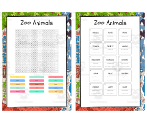 Zoo Animals word search, scramble and crossword
