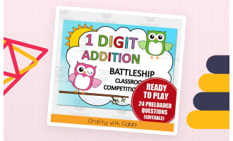 1 Digit Addition Battleship Math Classroom Game  in Owl Theme
