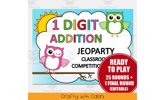 1 Digit Addition Jeoparty Math Classroom Game  in Owl Theme