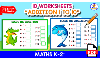 10 ADDITION WORKSHEETS | Animal Theme