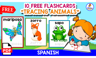 10 FLASHCARDS FOR TRACING NAMES | ANIMALS IN SPANISH