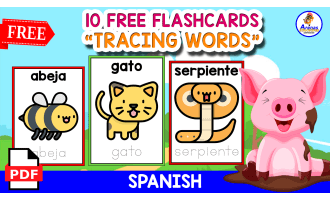 10 FREE FLASHCARDS EXERCISES | TRACING ANIMALS | SPANISH