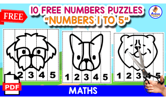 10 FREE PUZZLES OF THE NUMBERS 1 - 5 | DOGS THEMED