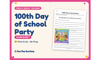 100th Day of School Party Worksheet – PreK-K Grade Author’s Purpose