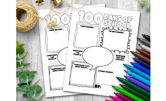 100th Day of School Worksheet, Writing Prompt Coloring Page Activity