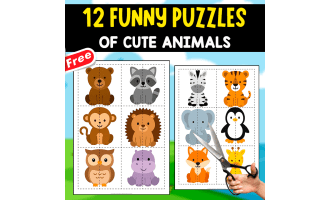 12 FUNNY PUZZLES OF ANIMALS | WORKSHEET_J