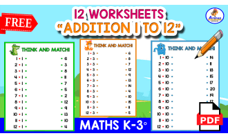 12 MATCHING ADDITION WORKSHEETS | Animals Theme