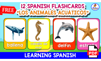 12 SPANISH FLASHCARDS | "Los animales acuáticos"
