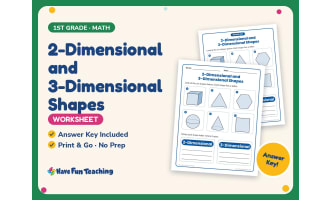 2-Dimensional and 3-Dimensional Shapes Worksheet – 1st Grade Geometry