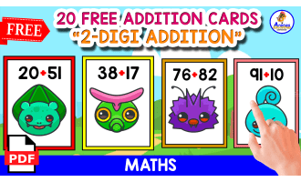 20 ADDITION CARDS 2-DIGIT ADDITION | POKEMON THEMED