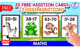 20 ADDITION CARDS OF ANIMALS | 2-DIGIT ADDITION